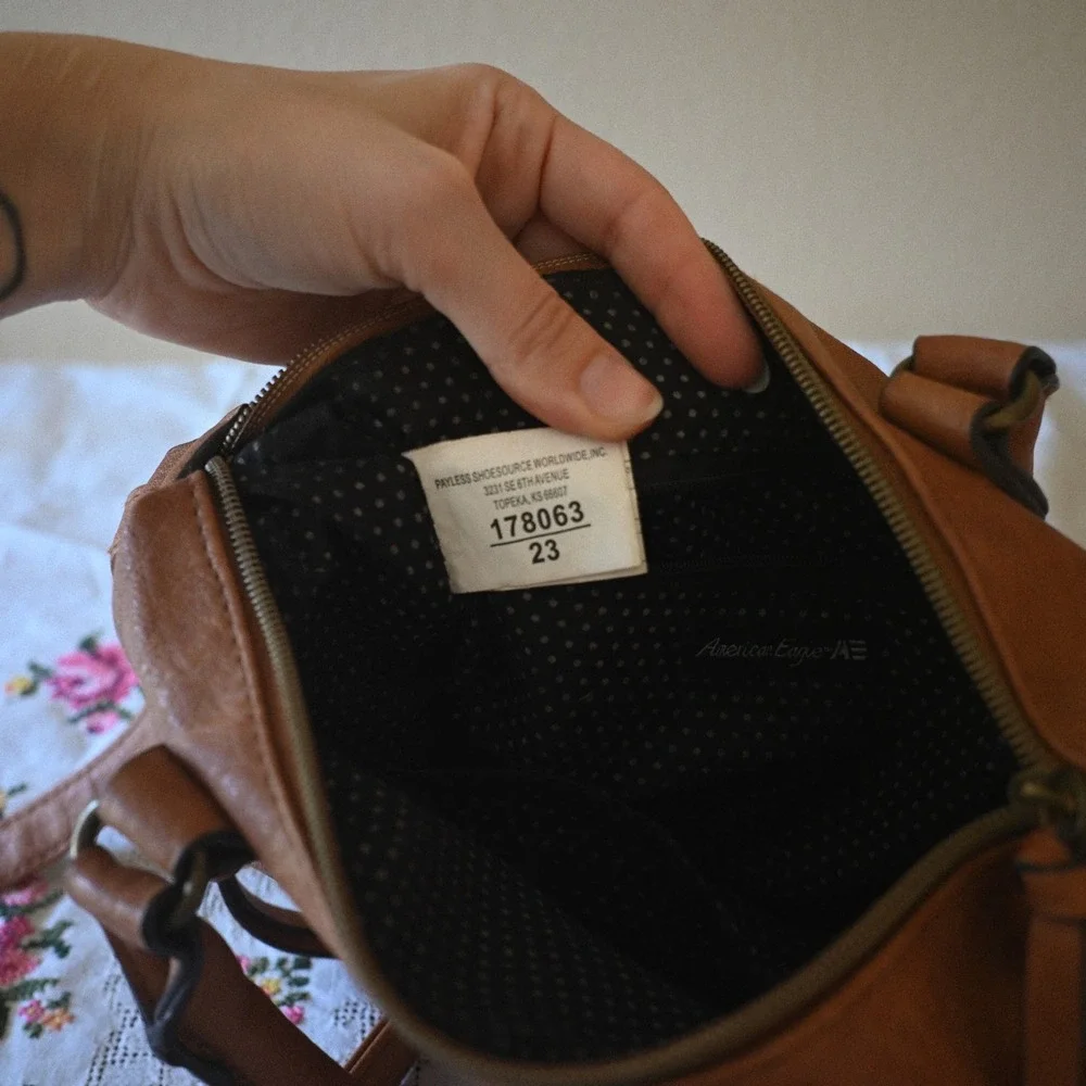 American Eagle Cognac Tan Faux Leather Satchel Crossbody Bag